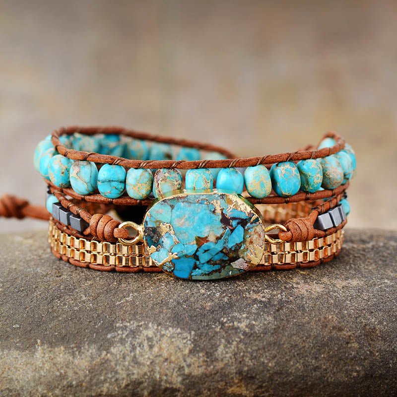 Bracelet Wrap &quot;Énergie Apaisante&quot; en Turquoise -  - L&#39;Arbre des Chakras