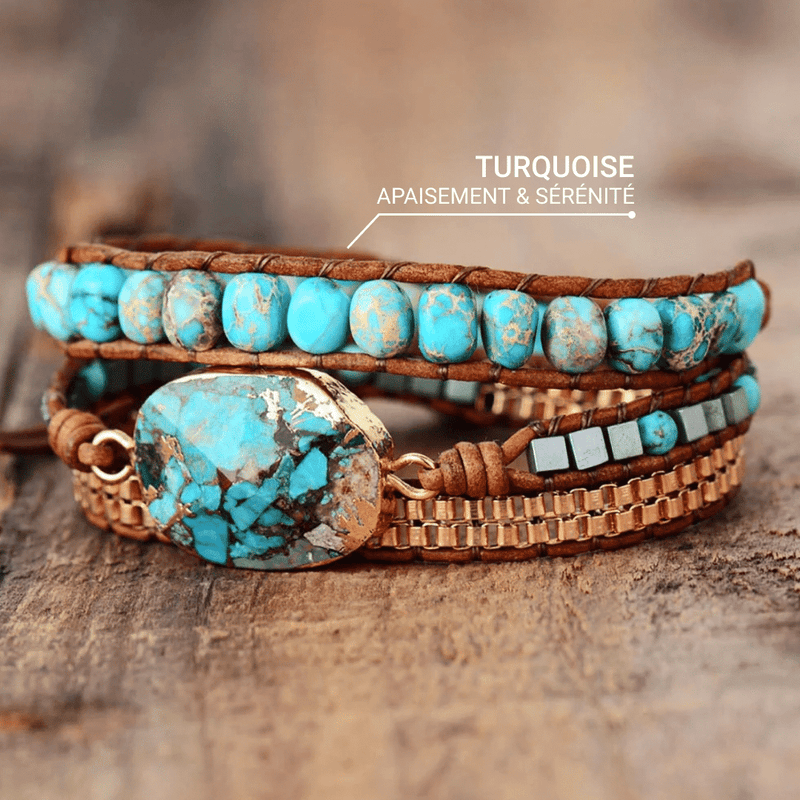 Bracelet Wrap &quot;Énergie Apaisante&quot; en Turquoise -  - L&#39;Arbre des Chakras