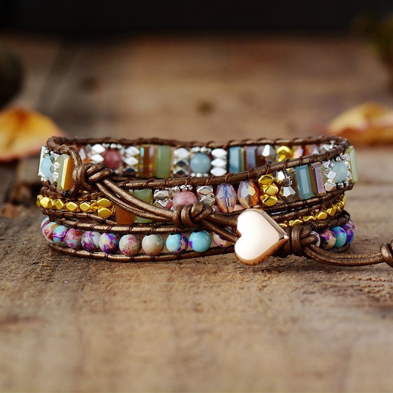 Bracelet Wrap "Guérison du Coeur" en Rhodochrosite -  - L'Arbre des Chakras