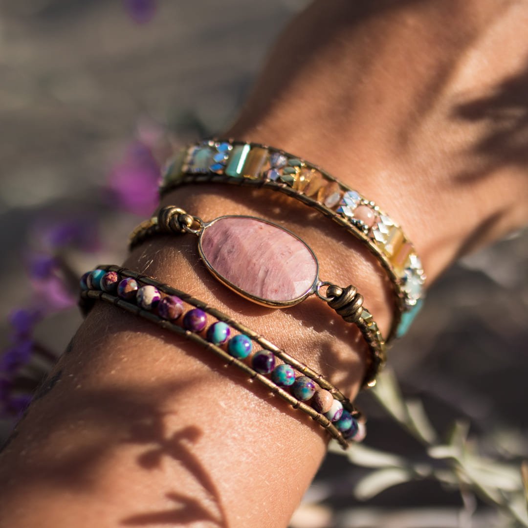 Bracelet Wrap "Guérison du Coeur" en Rhodochrosite -  - L'Arbre des Chakras