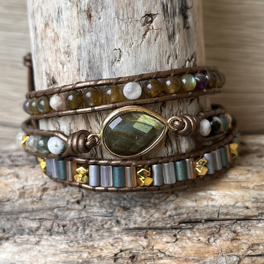 Bracelet Wrap "Protection Symbolique" en Labradorite - - L'Arbre des Chakras