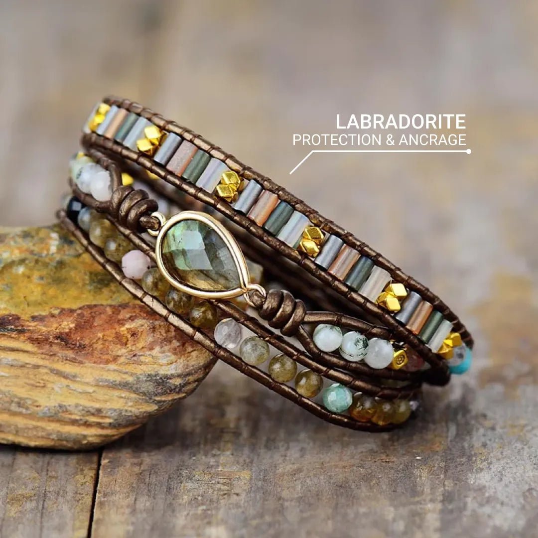 Bracelet Wrap "Protection Symbolique" en Labradorite - - L'Arbre des Chakras