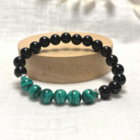 Bracelet "Équilibre Énergétique" en Malachite & Tourmaline Noire - 8mm / 17cm - L'Arbre des Chakras