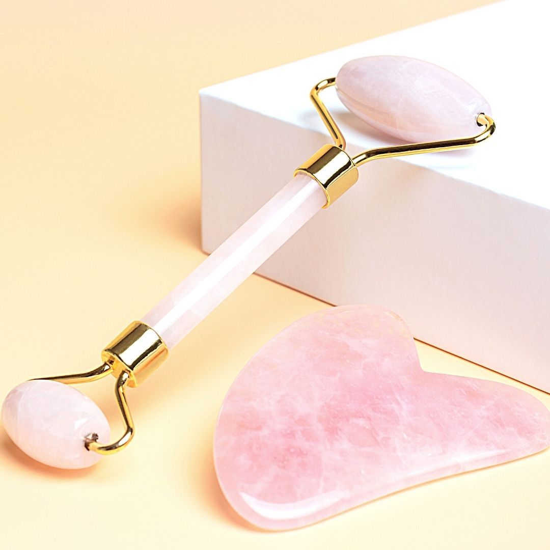 Coffret Rouleau Facial & Gua Sha en Quartz Rose -  - L'Arbre des Chakras