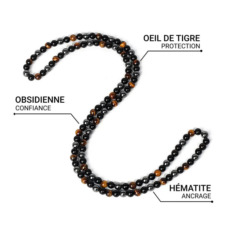 Collier "3 Protections" en Hématite, Obsidienne & Oeil de Tigre -  - L'Arbre des Chakras