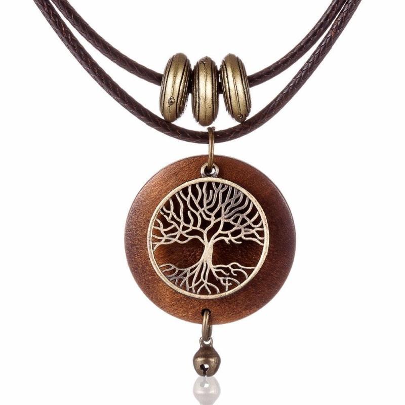 Collier "Arbre de Vie Sacré" en Bois Naturel -  - L'Arbre des Chakras