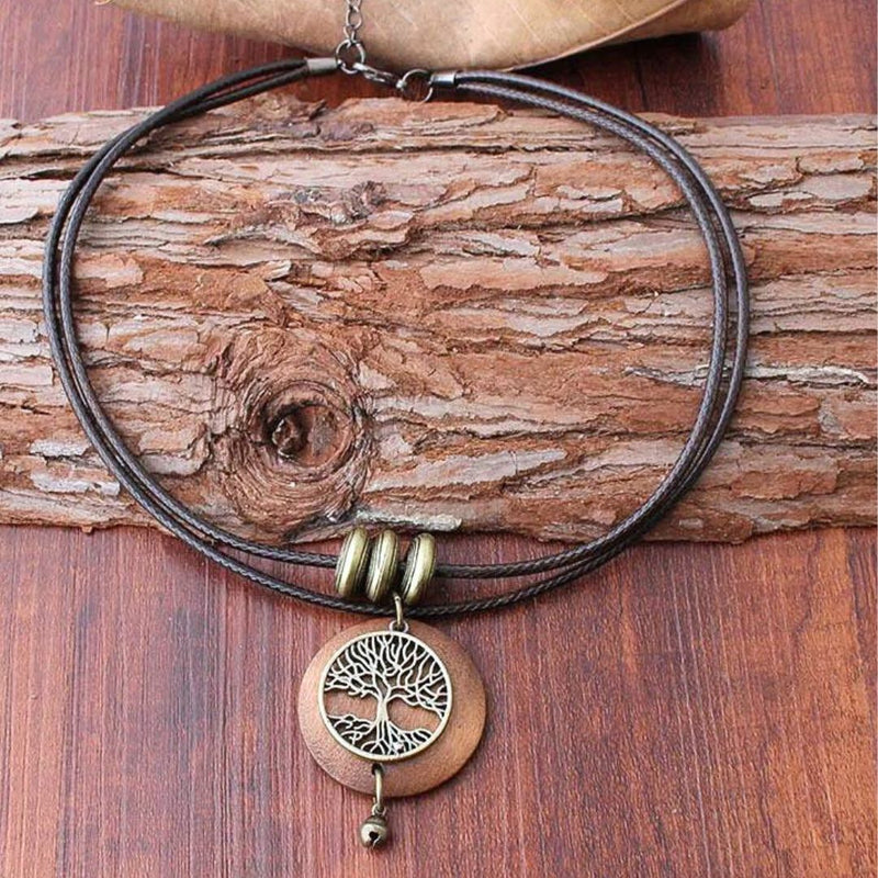 Collier "Arbre de Vie Sacré" en Bois Naturel -  - L'Arbre des Chakras