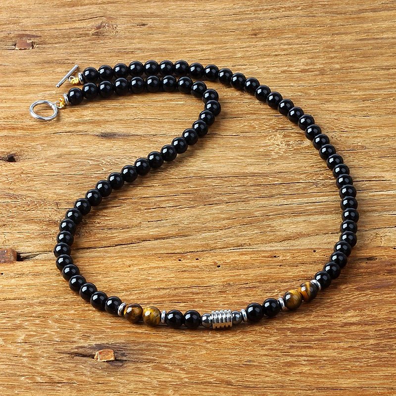 Collier "Bouclier de Sagesse" en Obsidienne Noire & Oeil de Tigre -  - L'Arbre des Chakras