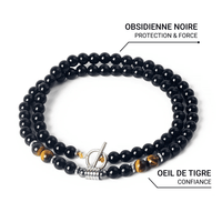 Collier "Bouclier de Sagesse" en Obsidienne Noire & Oeil de Tigre -  - L'Arbre des Chakras