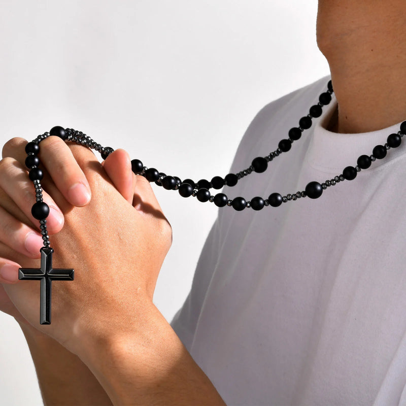 Collier Chapelet en Perles d&#39;Onyx Noir Mat -  - L&#39;Arbre des Chakras