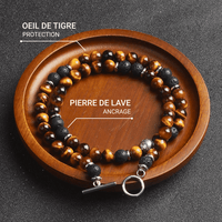 Collier "Énergie Terre & Feu" en Pierre de Lave & Oeil de Tigre -  - L'Arbre des Chakras