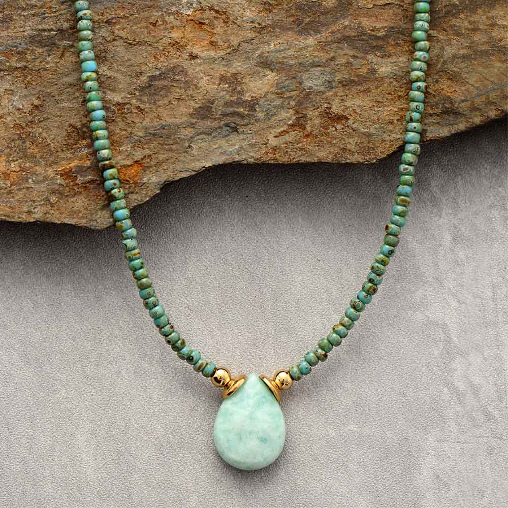 Collier Goutte en Amazonite & Perles de Jaspe -  - L'Arbre des Chakras