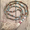Collier Mala 108 Perles en Jaspe Aqua Terra, Amazonite & Quartz Rose -  - L'Arbre des Chakras