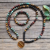 Collier Mala "Énergies Protectrices" en Oeil de Tigre, Oeil de Taureau, Turquoise Africaine & Onyx - Set : Collier + Bracelet - L'Arbre des Chakras