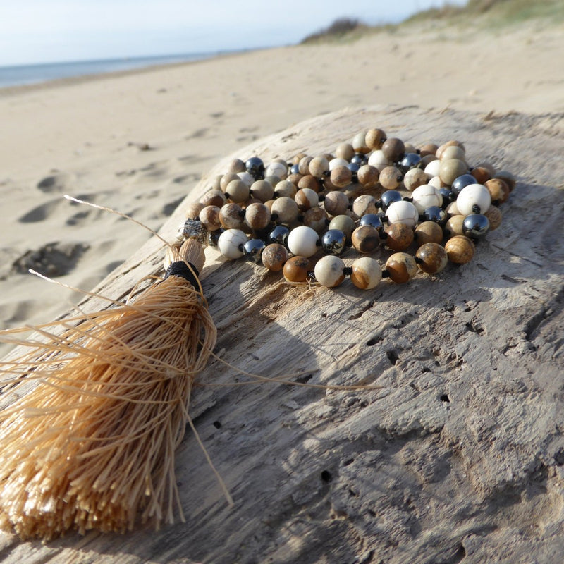 Collier Mala "Lucidité" en Jaspe Paysage, Hématite & Howlite -  - L'Arbre des Chakras