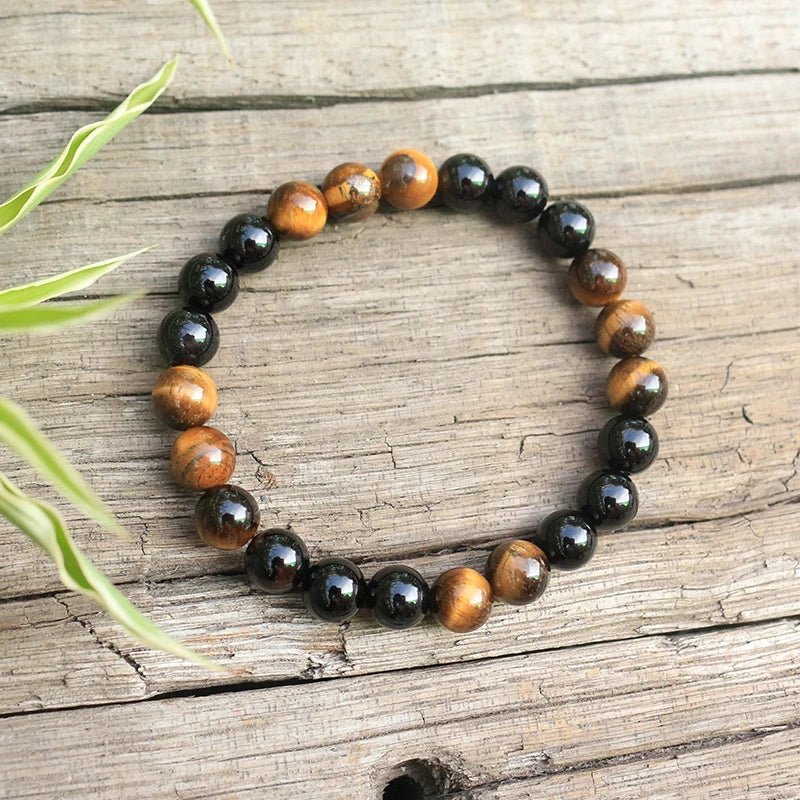 Collier Mala "Lune Protectrice" en Onyx & Oeil de Tigre -  - L'Arbre des Chakras