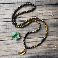 Collier Mala "Lune Protectrice" en Onyx & Oeil de Tigre -  - L'Arbre des Chakras