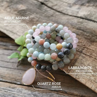 Collier Mala Premium "Sérénité de l'Esprit" en Labradorite, Aigue-Marine & Quartz Rose -  - L'Arbre des Chakras