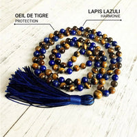 Collier Mala "Protection & Communication" en Lapis Lazuli & Oeil de Tigre -  - L'Arbre des Chakras