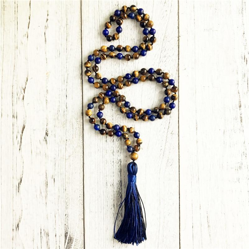 Collier Mala "Protection & Communication" en Lapis Lazuli & Oeil de Tigre -  - L'Arbre des Chakras