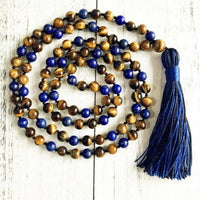 Collier Mala "Protection & Communication" en Lapis Lazuli & Oeil de Tigre -  - L'Arbre des Chakras