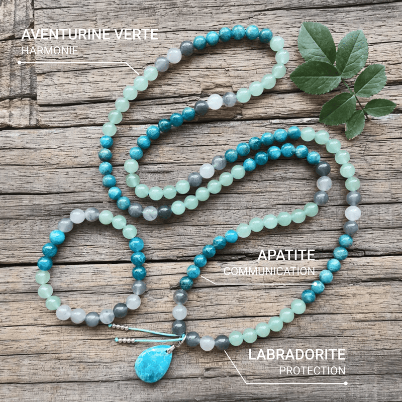 Collier Mala "Transformation" en Apatite, Aventurine Verte & Labradorite - Mala + Bracelet - L'Arbre des Chakras