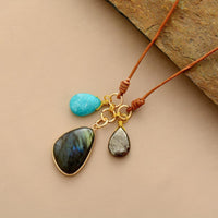 Collier Pendentif "Trio Sacré" en Amazonite, Labradorite & Pyrite -  - L'Arbre des Chakras