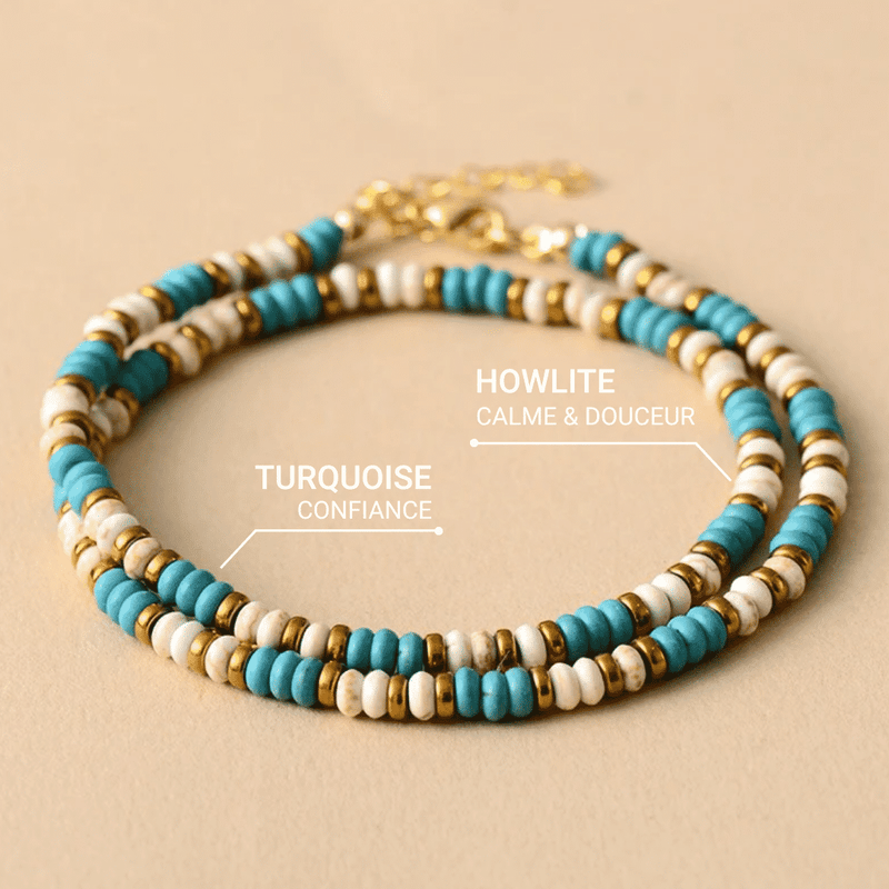 Collier Ras de Cou &quot;Vibration&quot; en Turquoise &amp; Howlite -  - L&#39;Arbre des Chakras