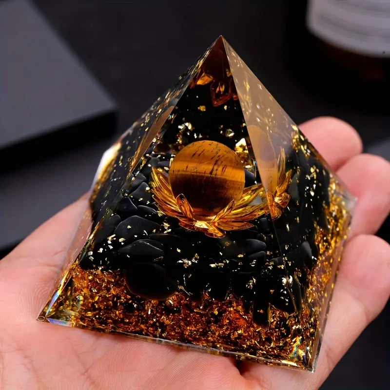 Orgonite "Cassiel" en Obsidienne Noire & Œil de Tigre
