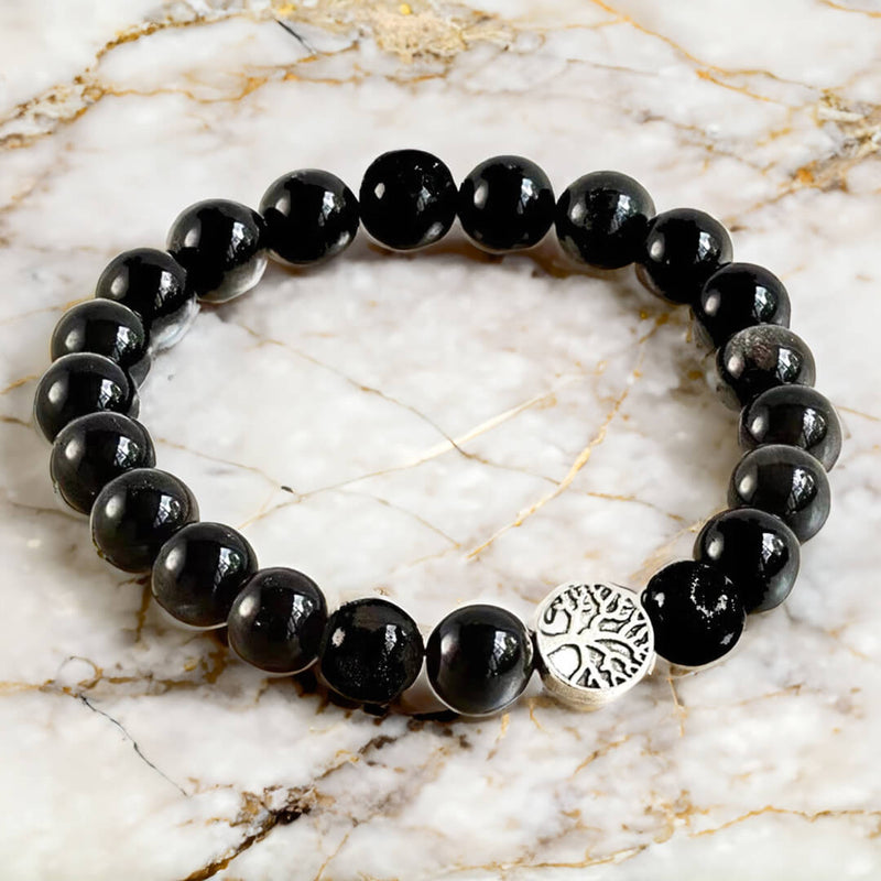 Bracelet &quot;Ancrage Protecteur&quot; en Obsidienne Noire - 17cm - L&#39;Arbre des Chakras