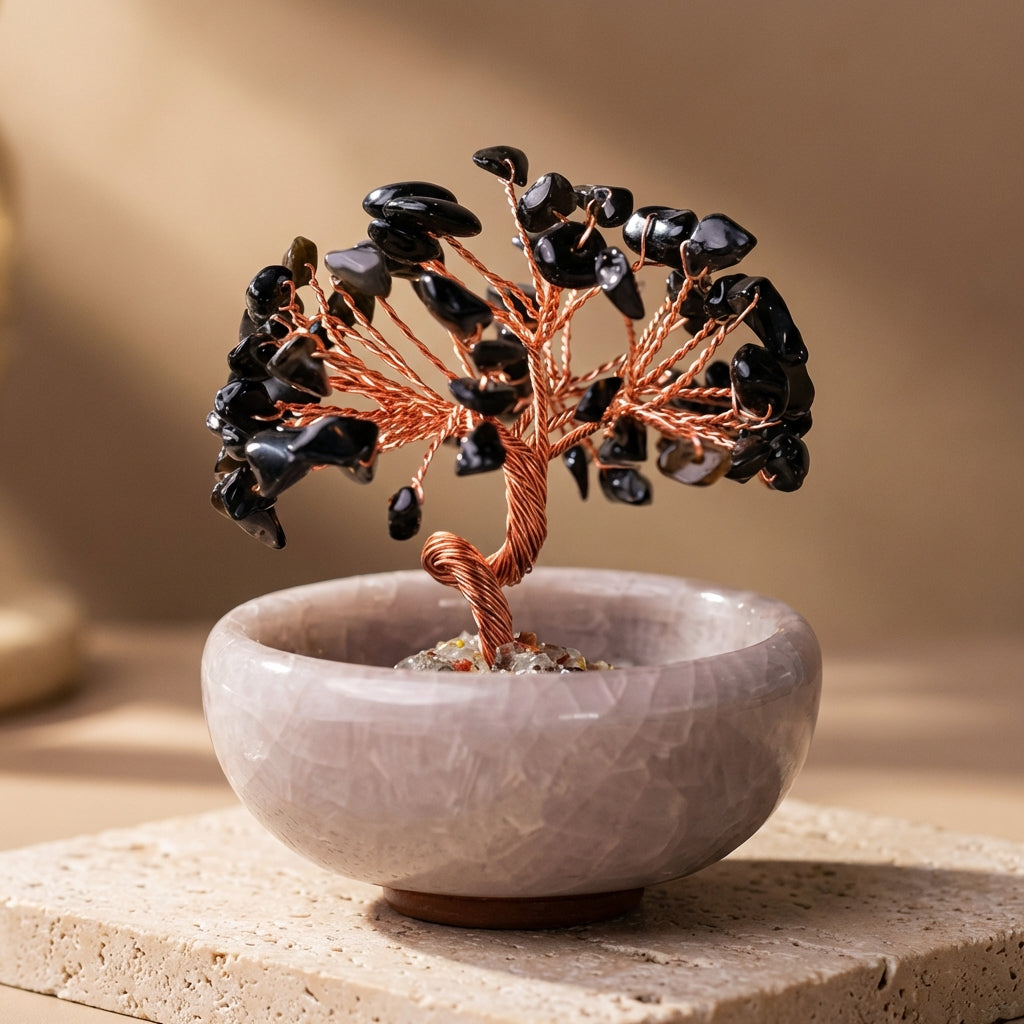 Arbre Feng Shui "Énergies Sacrées" en Pierres Naturelles - Obsidienne - L'Arbre des Chakras