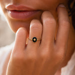 Bague Ajustable "Charme Nocturne" en Agate Noire - - L'Arbre des Chakras