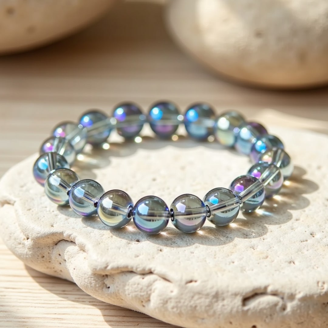 Bracelet "Énergie Céleste" en Aqua Aura - 17cm - L'Arbre des Chakras