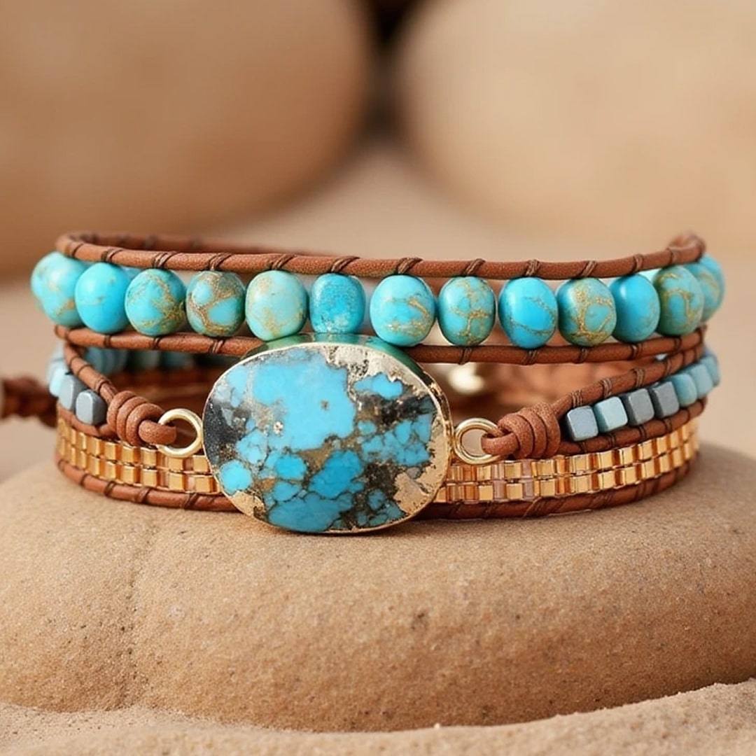 Bracelet Wrap "Énergie Apaisante" en Turquoise - - L'Arbre des Chakras