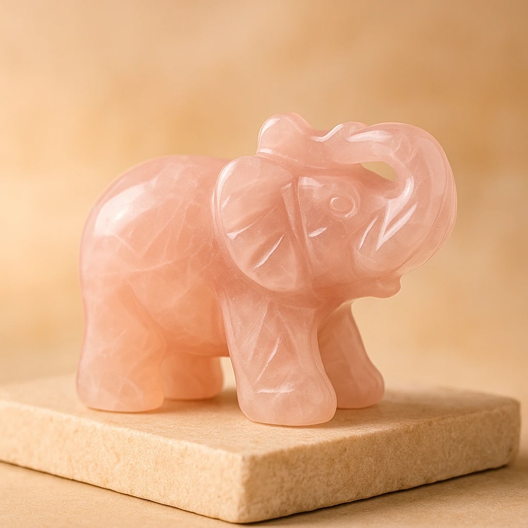 Éléphant "Gardien de Sagesse" en Oeil de Tigre ou Obsidienne - Quartz Rose - L'Arbre des Chakras