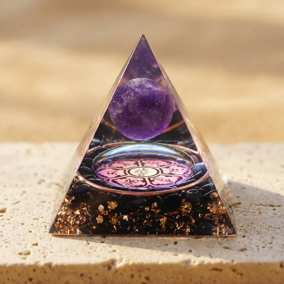 Orgonite "Roue d’Harmonie" en Améthyste & Obsidienne Noire - - L'Arbre des Chakras