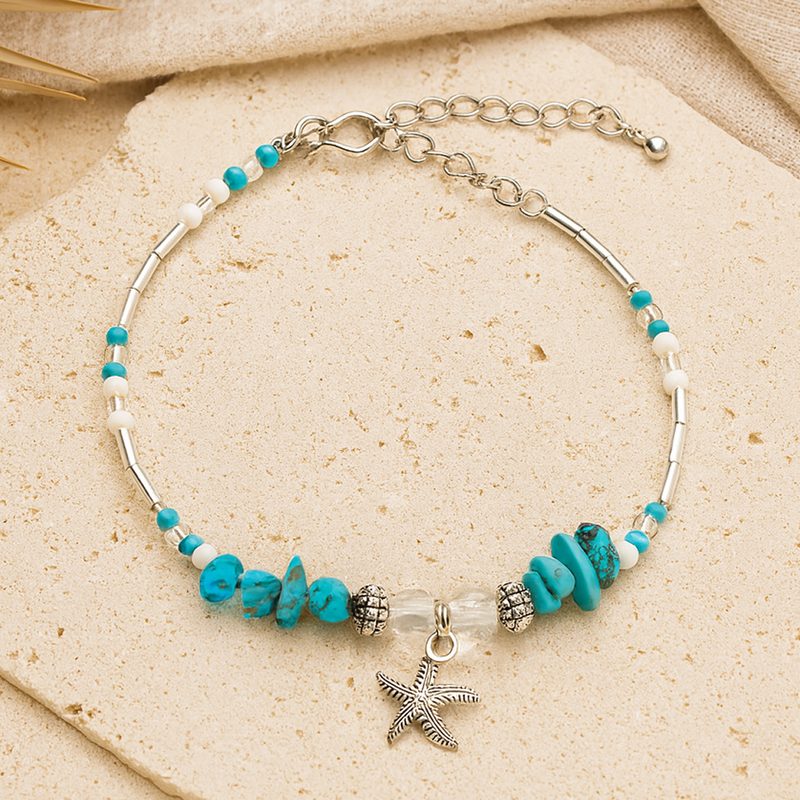 Bracelet de Cheville Étoile de Mer en Turquoise - - L'Arbre des Chakras