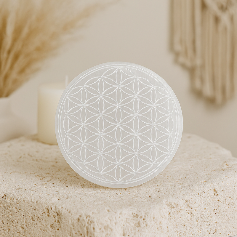 Plaque de Rechargement en Sélénite Fleur de Vie