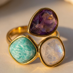 Bague "Apaisement Instantané" en Amazonite, Quartz Rose & Améthyste - - L'Arbre des Chakras