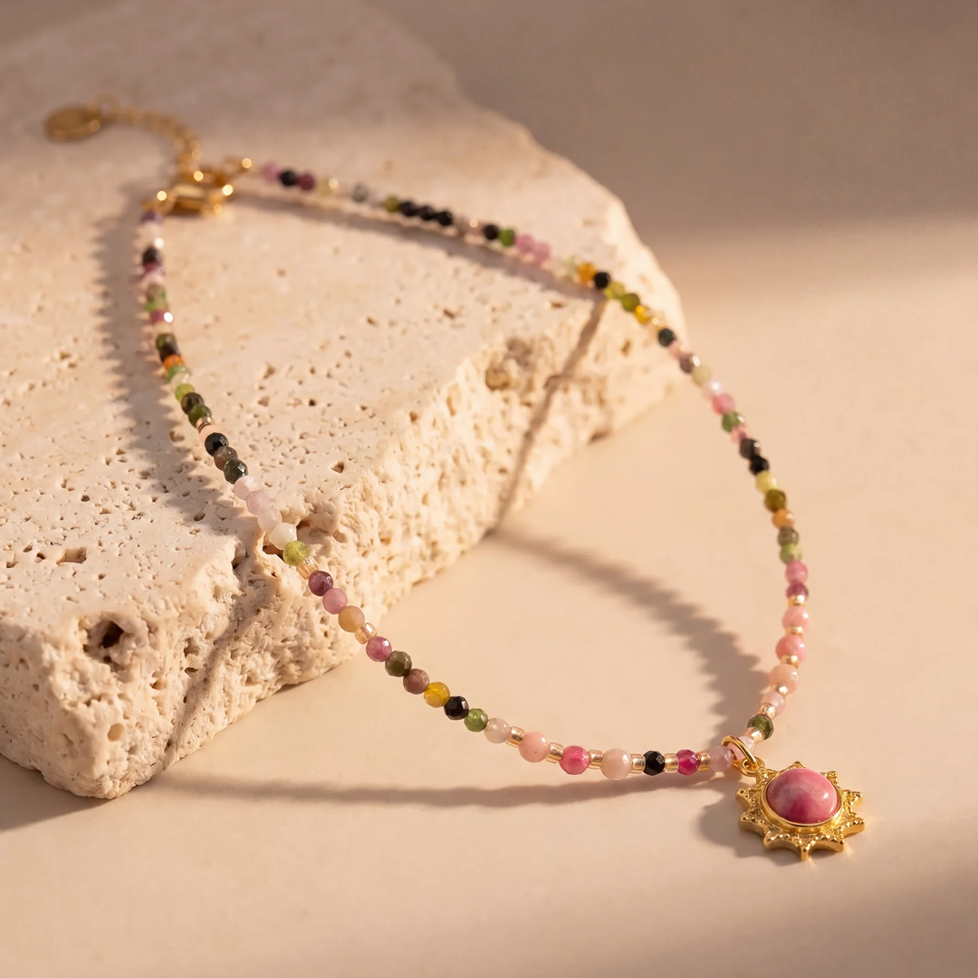 Collier “Aura Viva” en Tourmaline & Rhodonite - - L'Arbre des Chakras