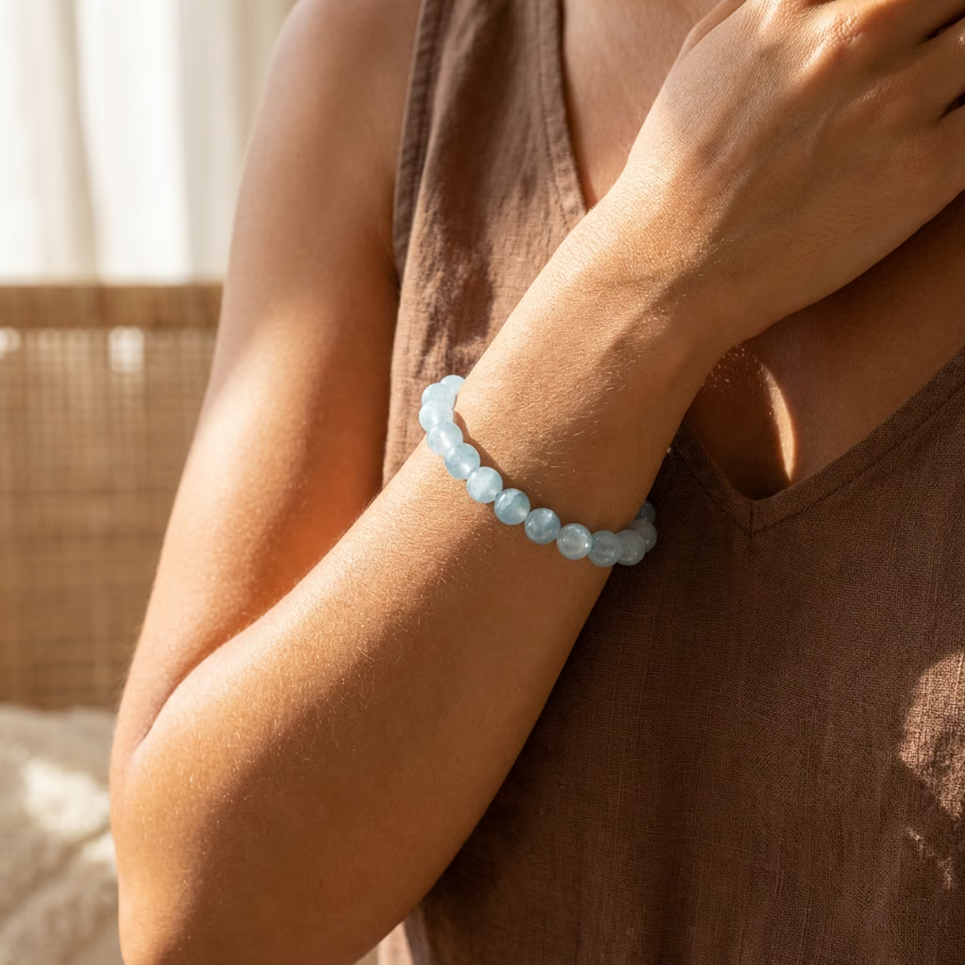 Bracelet "Bonheur" en Aigue-Marine - - L'Arbre des Chakras