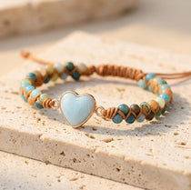 Bracelet Tressé "Cœur" en Amazonite - - L'Arbre des Chakras