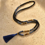 Collier Mala en Sodalite, Œil de Tigre & Onyx Noir - - L'Arbre des Chakras