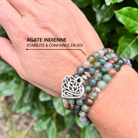 Bracelet Mala "Énergie Lumineuse" en Agate Indienne - Coeur - L'Arbre des Chakras