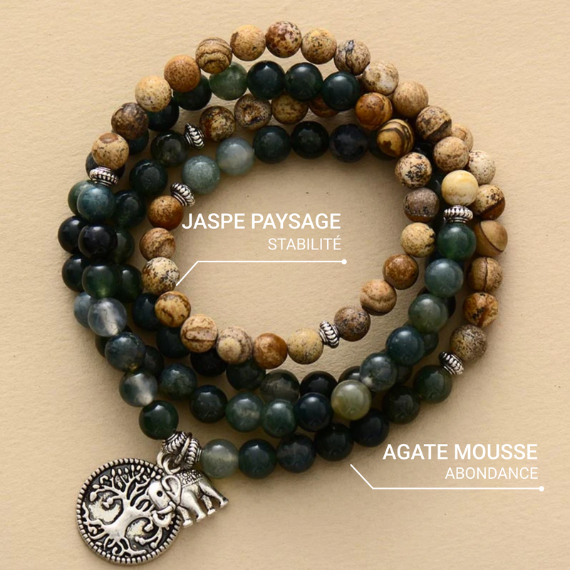 Bracelet Mala "Gaia" en Agate Mousse & Jaspe Paysage -  - L'Arbre des Chakras