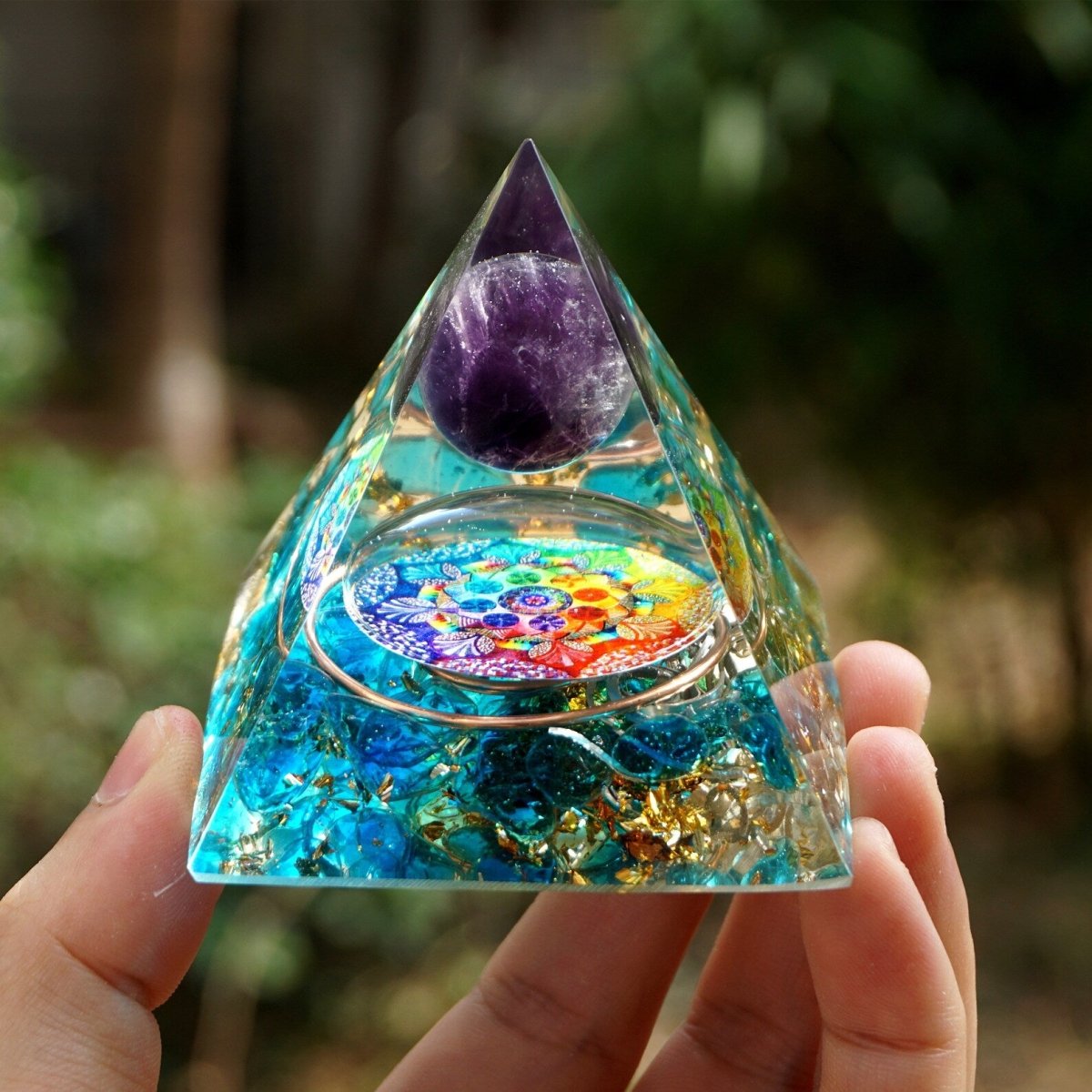 Orgonite "Abondance & Protection" en Améthyste & Quartz Bleu -  - L'Arbre des Chakras