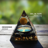 Orgonite "Arbre de Vie Renaissant" en Oeil de Tigre & Obsidienne -  - L'Arbre des Chakras