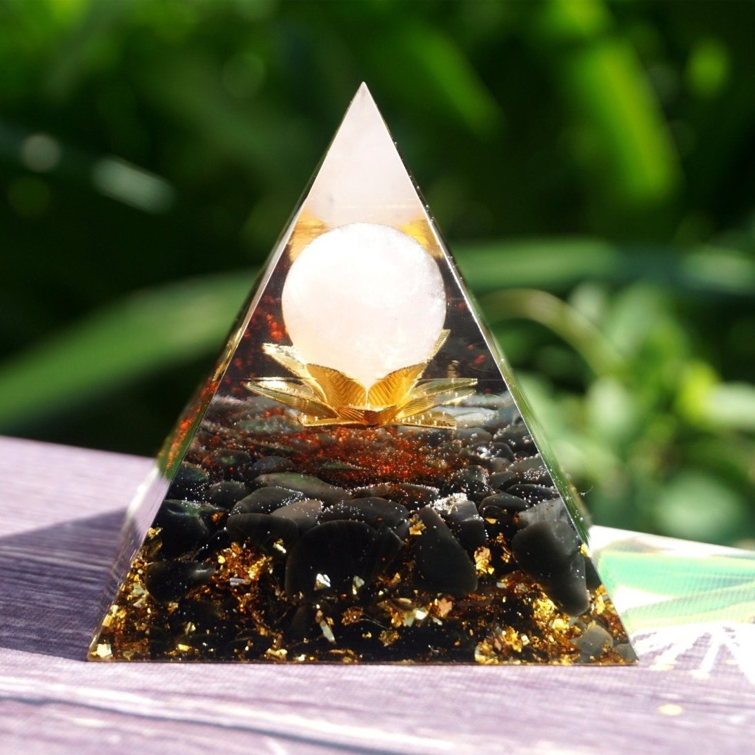 Orgonite "Lotus Divin" en  Obsidienne & Quartz Rose -  - L'Arbre des Chakras