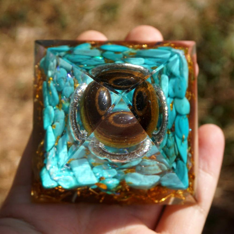 Orgonite "Soleil Magique" en Turquoise & Oeil de Tigre -  - L'Arbre des Chakras