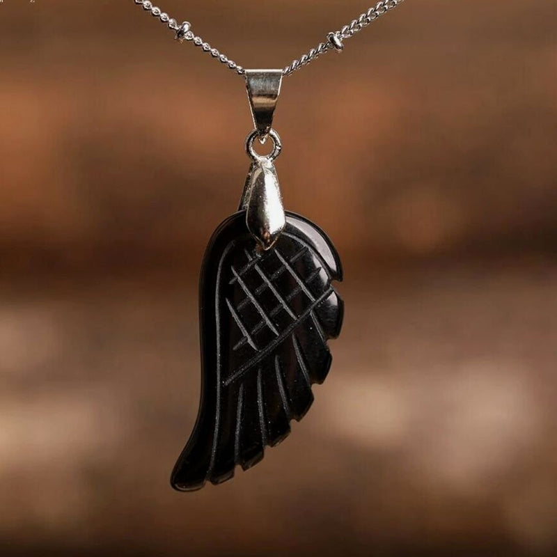 Pendentif &quot;Aile d&#39;Ange&quot; en Pierre Naturelle - Onyx Noir - L&#39;Arbre des Chakras